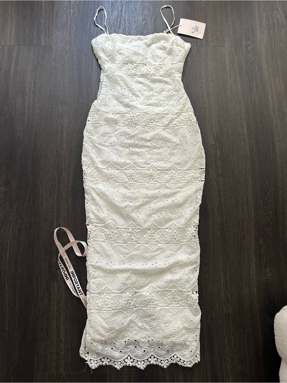 House of CB White Strapless Lace Midi Dress